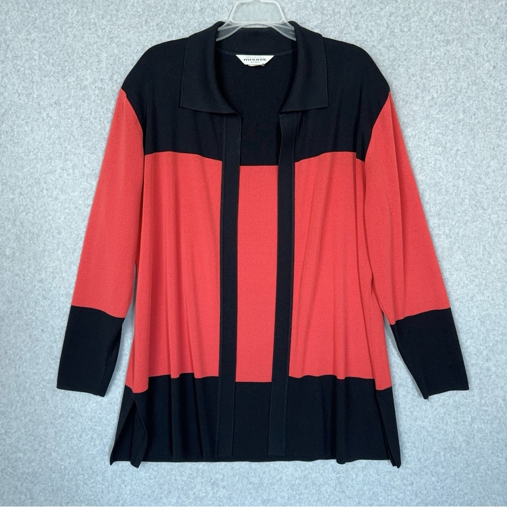 Exclusively Misook Woman Cardigan Black Orange Open Front Knit Sweater Size 1X